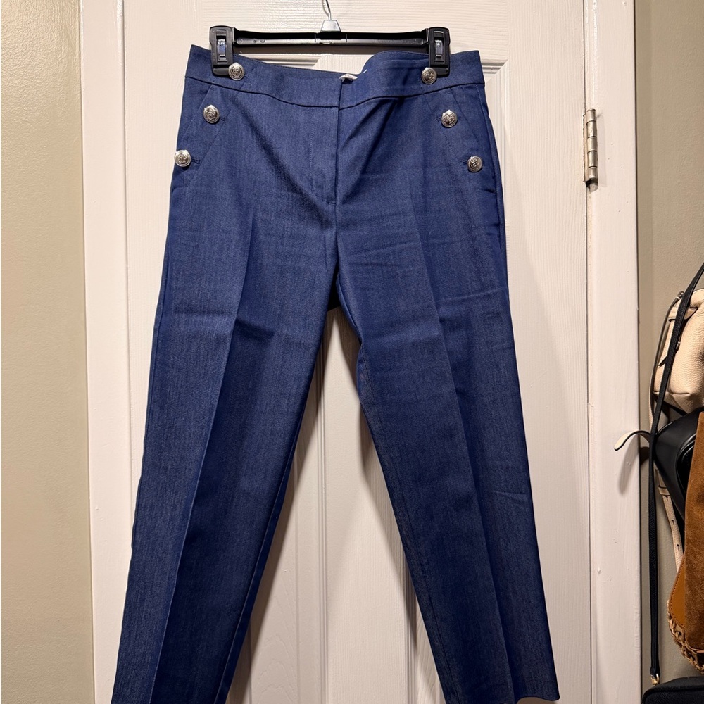 LOFT Denim-Effect Pants with Front Tab Detail